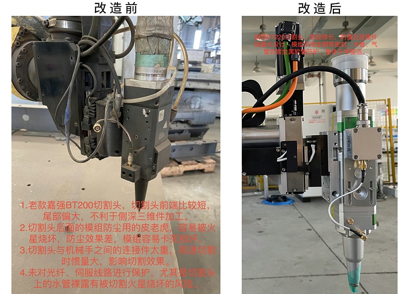 切割頭改造前后對比